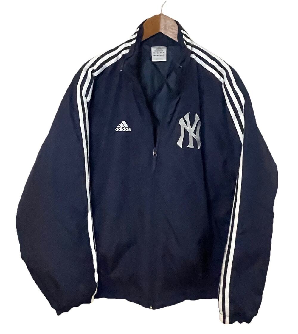 VTG Adidas New York Yankees Puffer Jacket Men Sz Large MLB Blue Y2K Big Logo